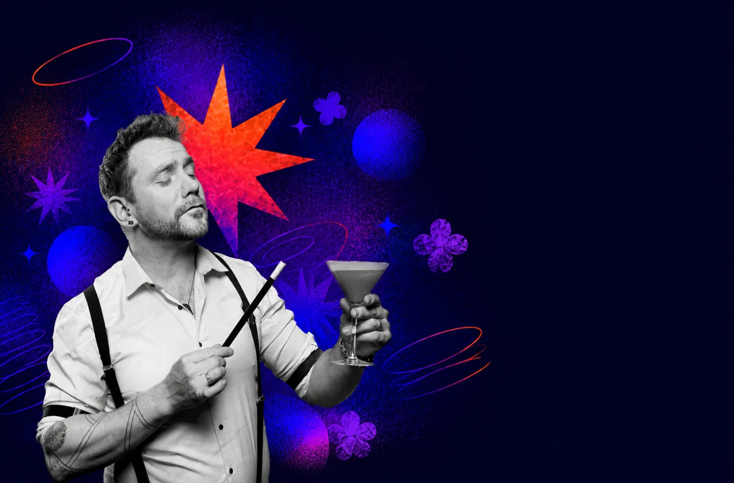 Adrien Quillien, coupe à la main, en pleine performance.
